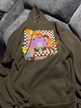 Black Graphic Cartoon Crewneck Hoodie